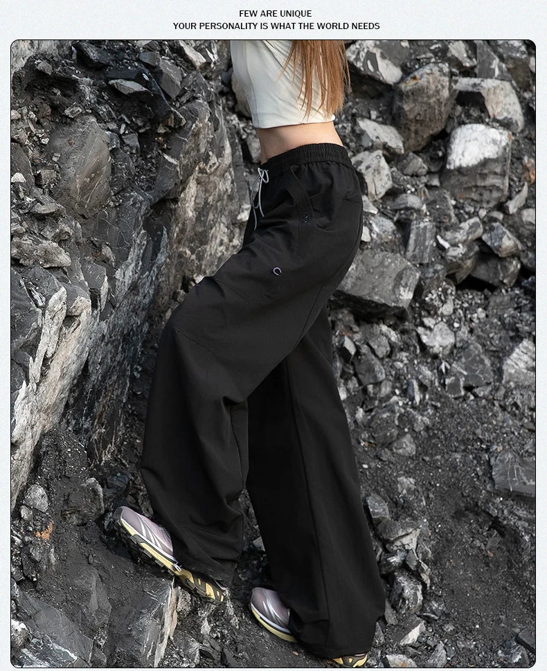 Women's Outdoor Drawstring Pants Spring Summer Trendy Mountaineering Waterproof  Casual Pants Women Paratrooper Jogging Pants