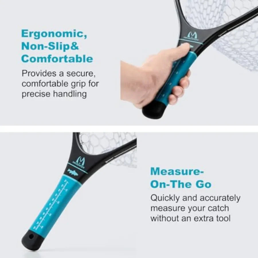 Fly Fishing Landing Net for Trout Bass Catch and Release: Carbon Fiber Frame, Black Rubber Mesh, Magnetic Net Release