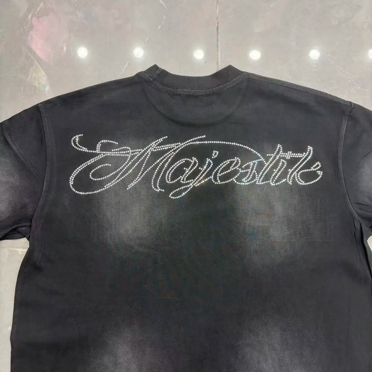 2026 Summer New MAJESTIK Men's T-shirt with Letter Hotfix Rhinestone Print Breathable Lightweight Casual Hip-Hop Style 100% Cotton Men/women T-shirt