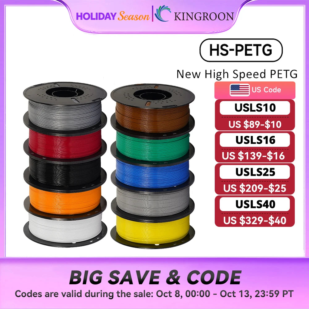 KINGROON Newest HS-PETG 3D Printer Filament 1.75mm High Speed 3D Printinng Material Hyper PETG 5KG 10KG Mix Color