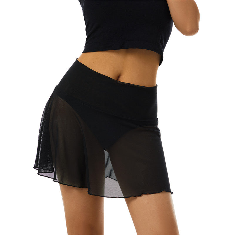 Women Sexy See Through Mini Skirt Summer High Waist Solid Skater Skirt Beach Cover-ups Sheer Mesh Rave Festival Skirt Night Club