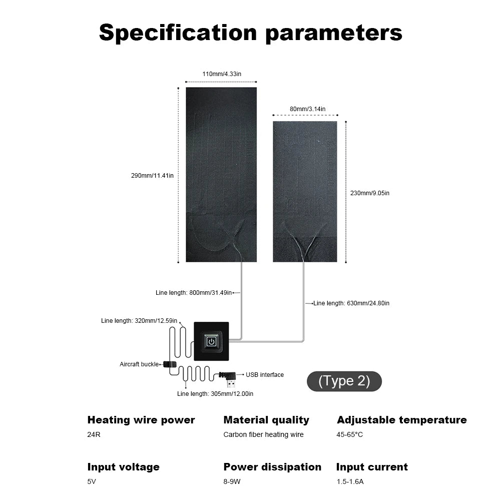 Temperature Control Pad Waterproof Electric Heating Sheet Cloth Jacket Heater Pads 5V for Camping Hiking