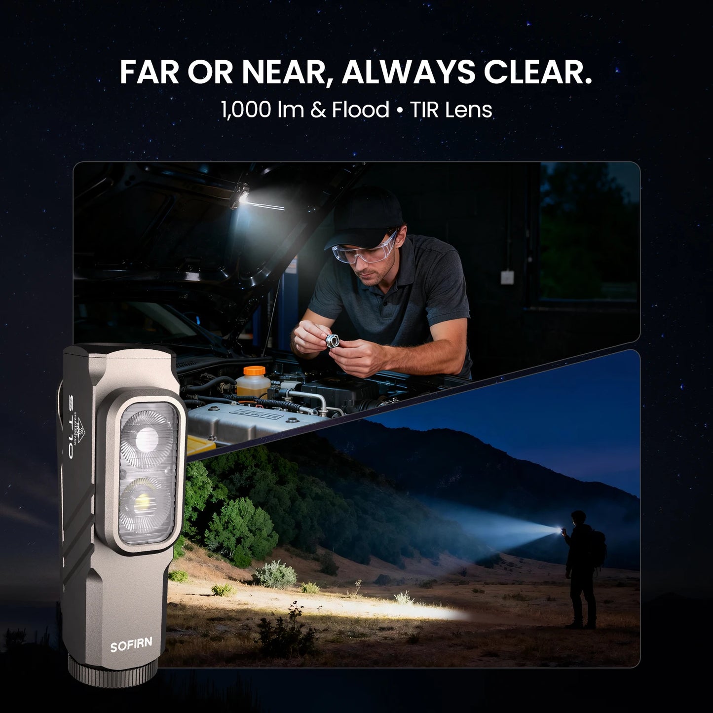 SOFIRN Mini ST10 1000LM EDC Flashlight USB C 14500 Rechargeable with Red Light 660NM Magnetic Tail & clip Dual Switch Torch