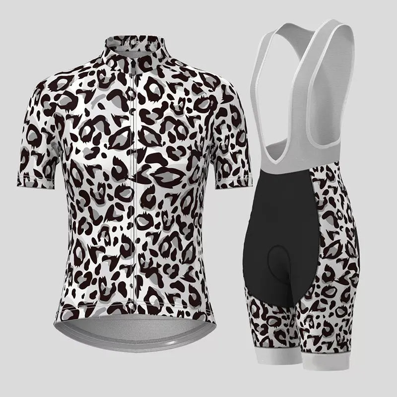 Women's Cycling Clothing Gradient Leopard Print Summer Cycling Jersey Set Women Breathable Short Sleeves Mountain Bike Clothes