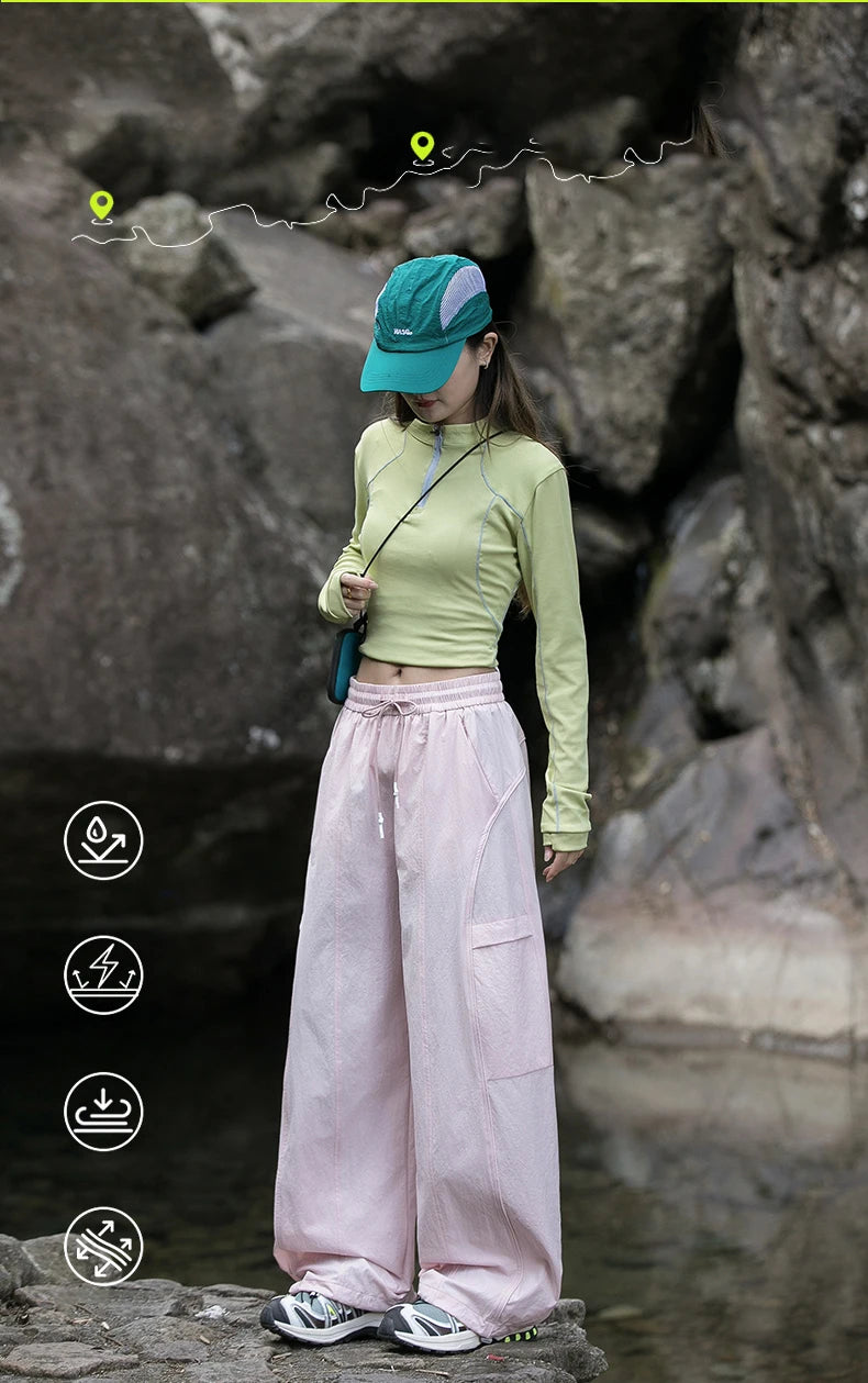 Women's Trendy Street Style Cargo Pants Fashion Oversized Pocket High Waist Baggy Pant Women Hip Hop Straight New Trousers Pink