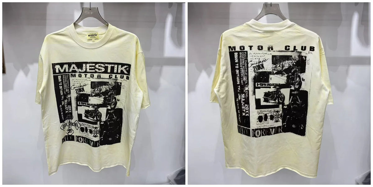 2026 Summer New MAJESTIK Men's T-shirt with Letter Hotfix Rhinestone Print Breathable Lightweight Casual Hip-Hop Style 100% Cotton Men/women T-shirt