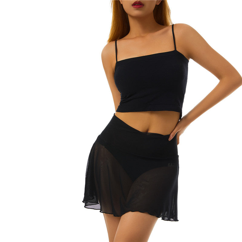 Women Sexy See Through Mini Skirt Summer High Waist Solid Skater Skirt Beach Cover-ups Sheer Mesh Rave Festival Skirt Night Club