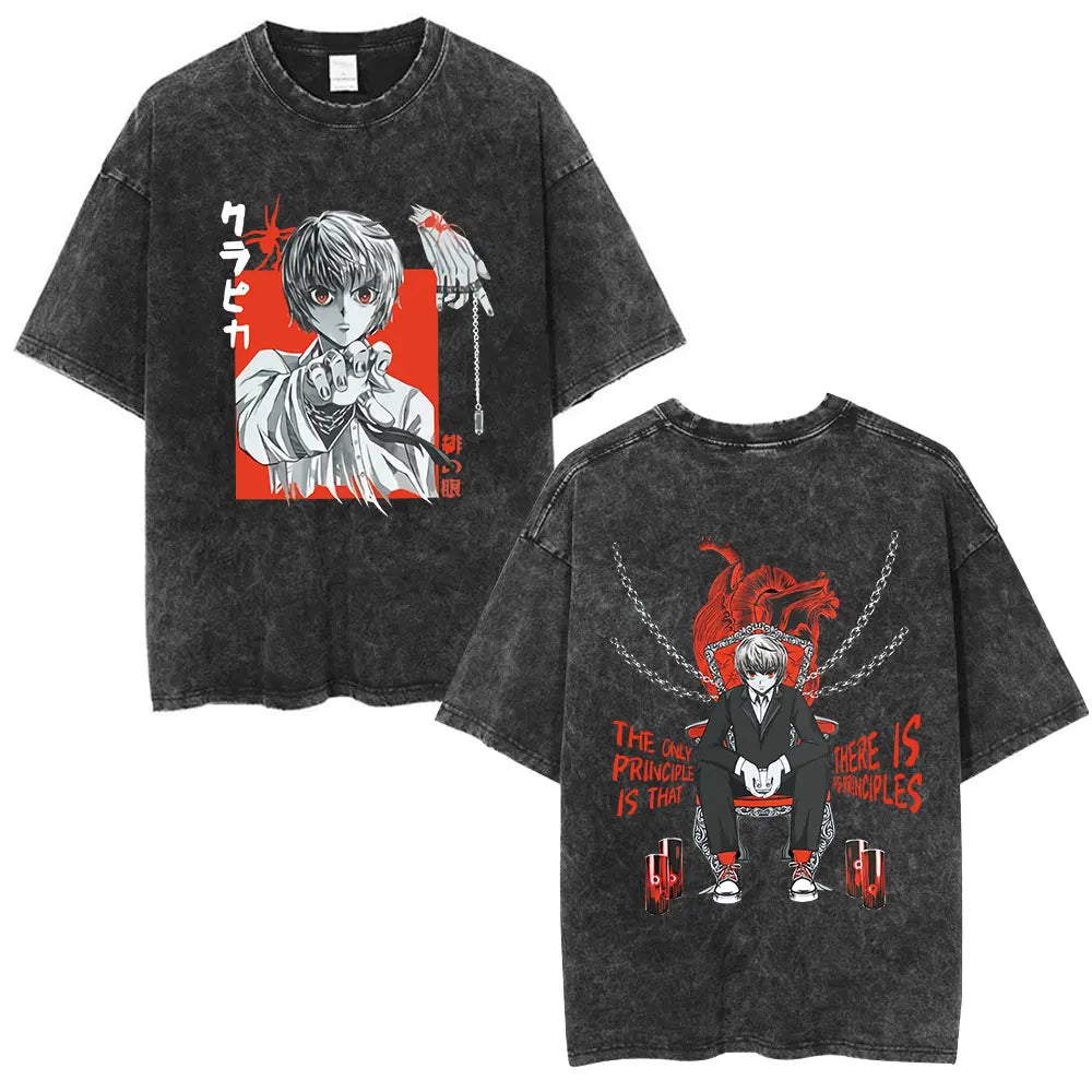 Vintage Washed Anime Hunter X Hunter T Shirt Spider Phantom Troupe Hisoka Chrollo Short Sleeve T-shirt Men Women Summer T-shirts