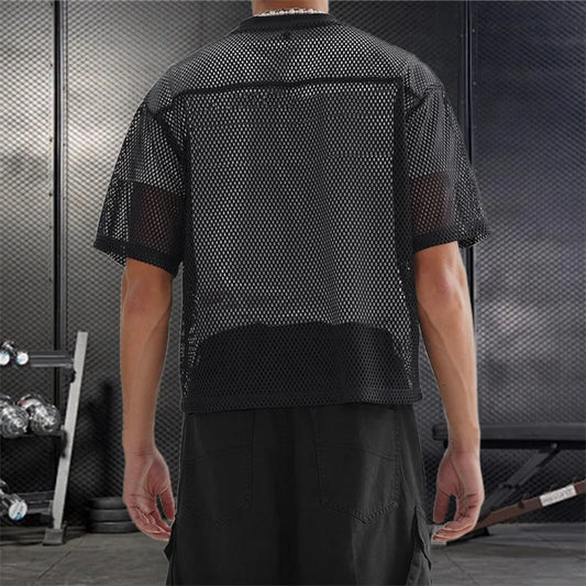 Men s Breathable Mesh Shirt with Bold Number Print Sheer Short Sleeves and Round Neckline - Perfect for Casual Streetwear and
