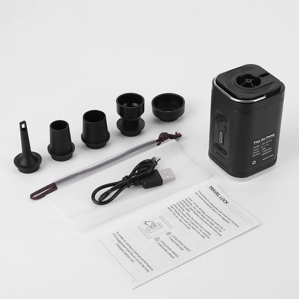 Electric Air Pump Camping Light 3 Lighting Modes Mini Inflate Deflate Pump Rechargeable for Air Beds Boat Swimming Ring