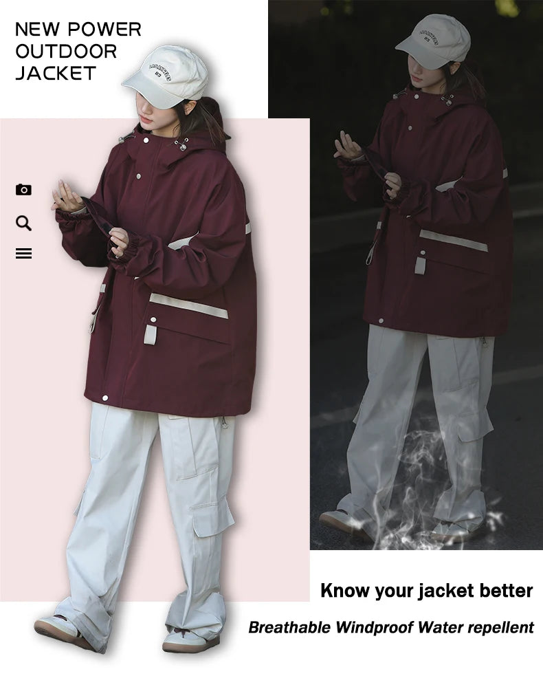 Women's Waterproof Hiking Jacket Windproof Running Coat Outdoor Camping Fishing Trekking Hunting Coat Fashion Hooded Windbreaker
