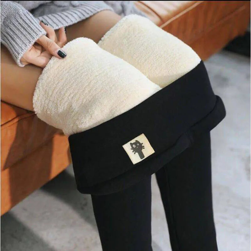 Women Lamb Fleece Leggings Seamless High Waist Thermal Winter Warm Tights Solid Stretchy Casual Pants Female Streetwear Jogger