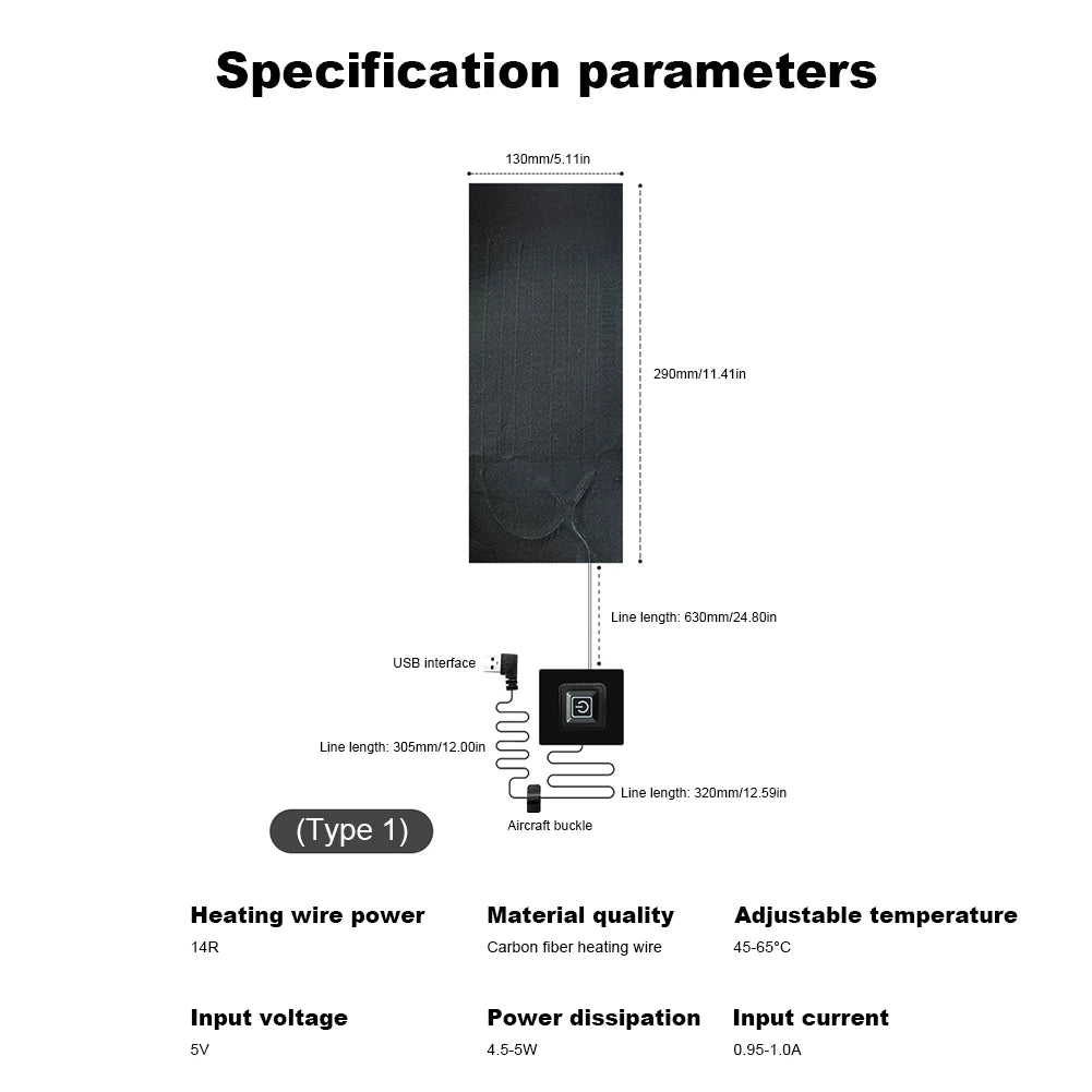 Temperature Control Pad Waterproof Electric Heating Sheet Cloth Jacket Heater Pads 5V for Camping Hiking