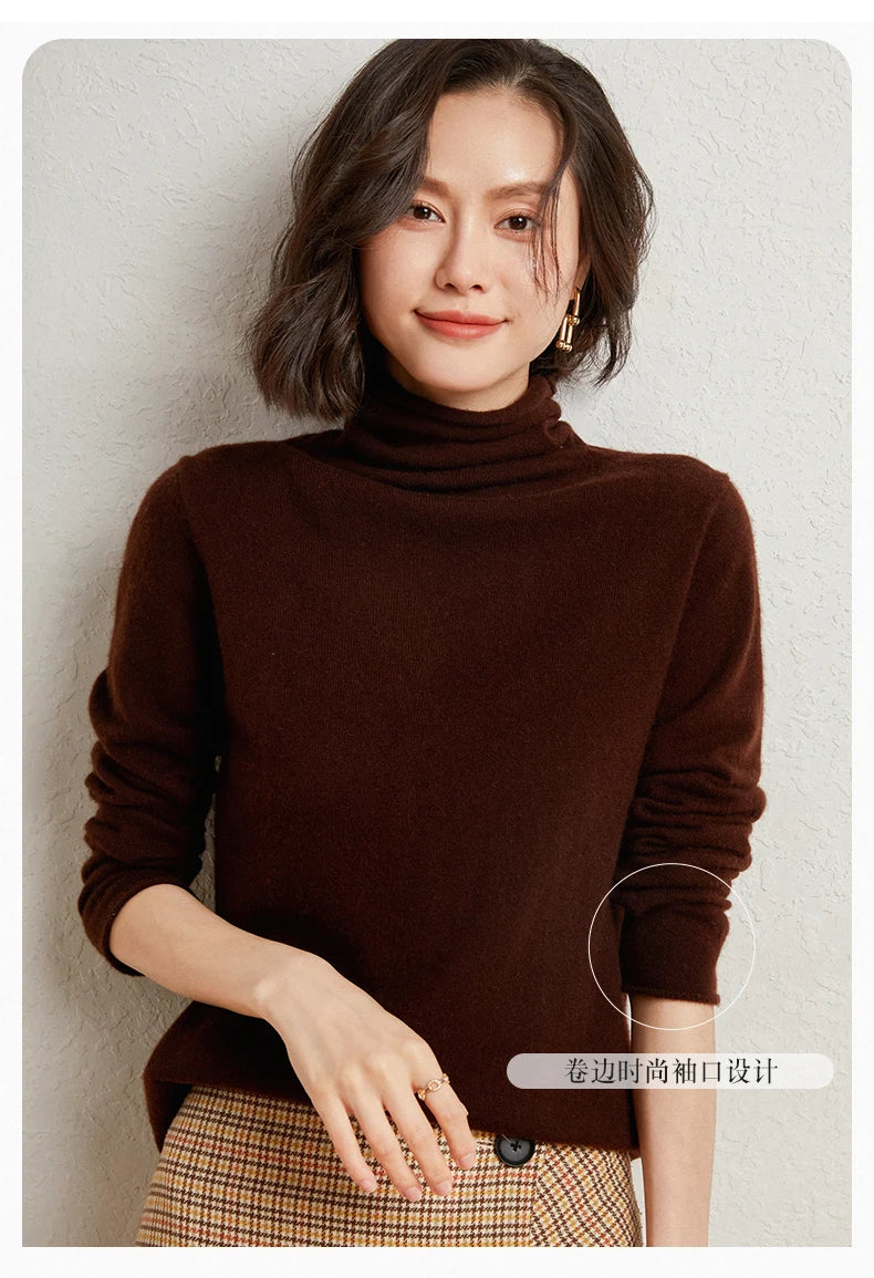 100%Merino Pure Wool Sweater Women's AutumnWinter Long Sleeve High Neck Pullover Warm High Quality Solid Color Basic Knit Jumper