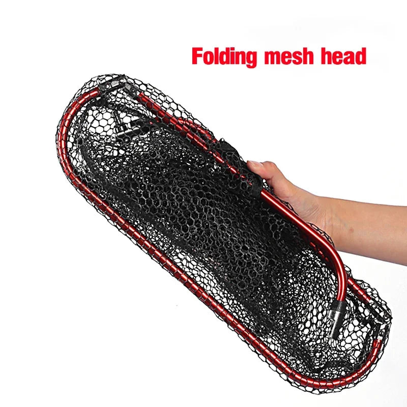 Aluminum Alloy Rubber Coated Fish Landing Net Foldable Telescopic Sea Fly Fishing Net Floating Fishing Net 40cm/60cm/65cm