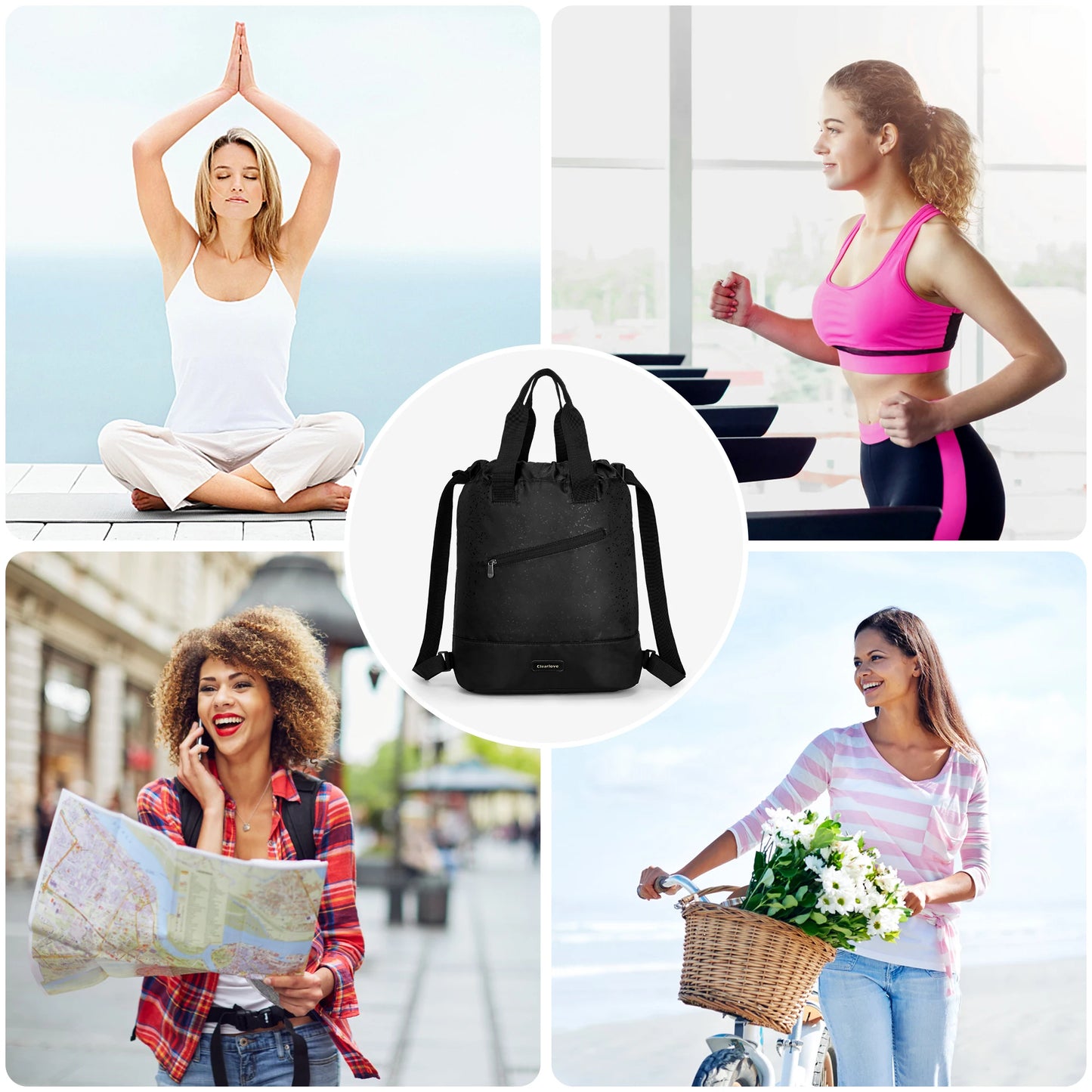 Composite Nylon Bundle Pocket Backpack Outdoor Backpack Black Reflective