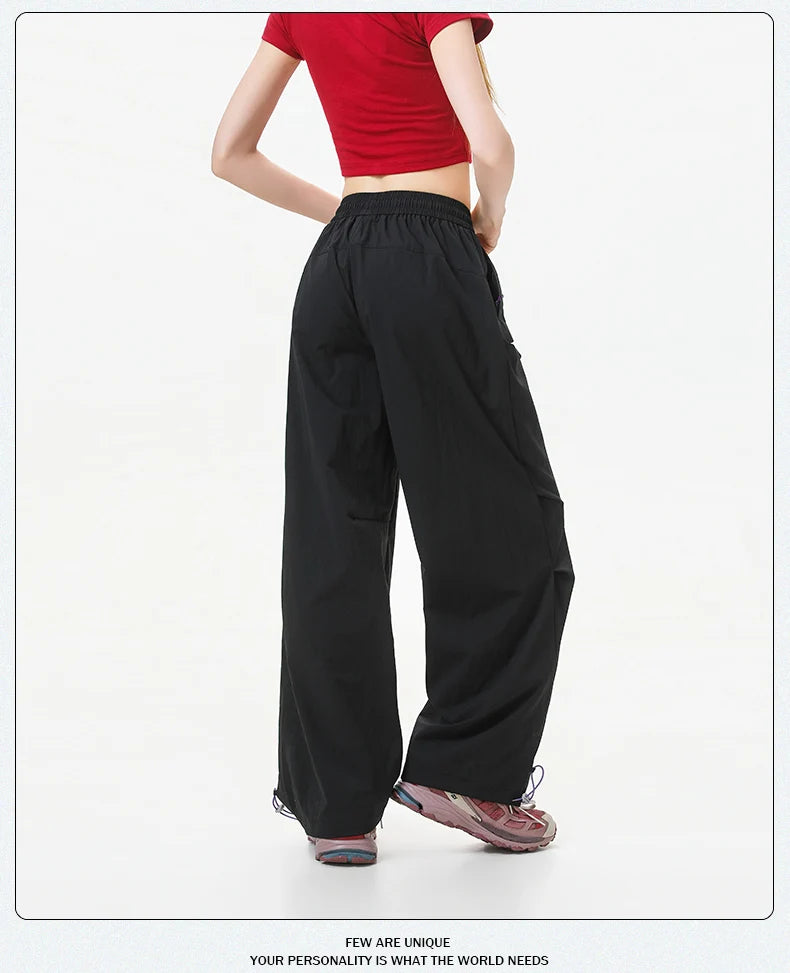 CHRLCK Women's Loose Cargo Pants Quick Drying Hiking Pants Waterproof Fishing Camping Cycling Trekking Trousers Summer