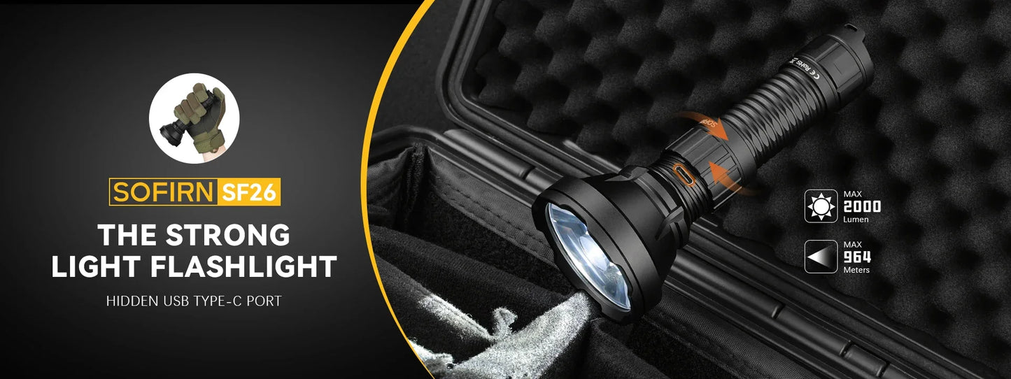 Sofirn SF26 2000lm SFT40 LED 6000K Tactical Flashlight Type-C Rechargeable Protable Powerful 21700 Torch Camping EDC Flashlight