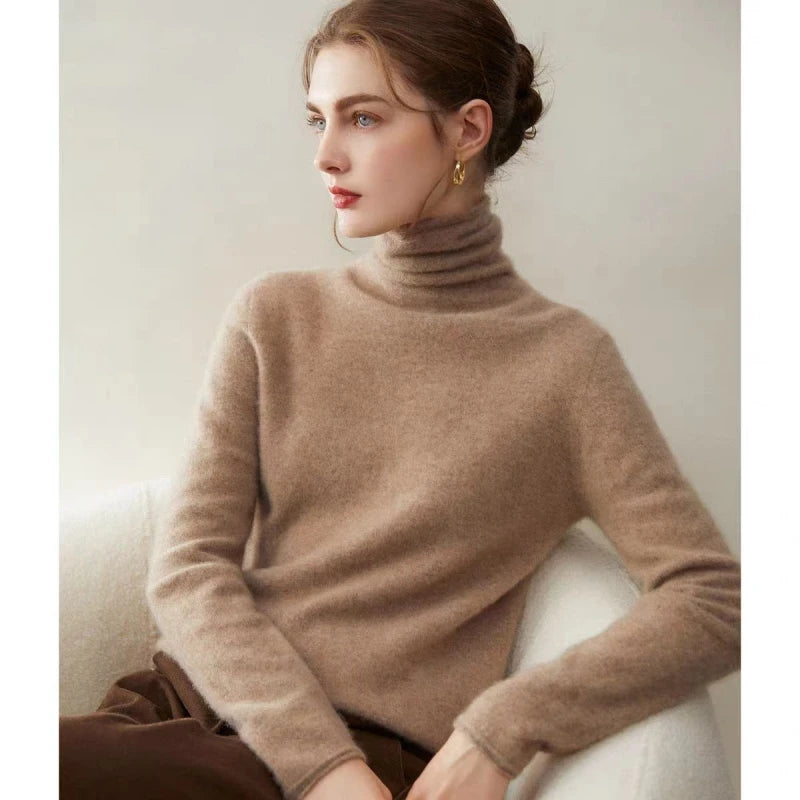 100%Merino Pure Wool Sweater Women's AutumnWinter Long Sleeve High Neck Pullover Warm High Quality Solid Color Basic Knit Jumper