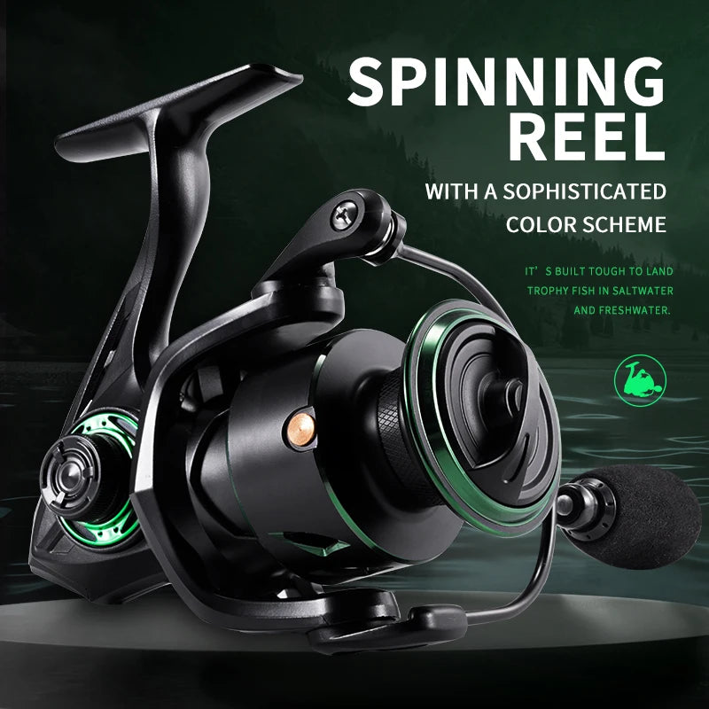 RF Spinning Reel Fishing Reel 5.2:1 Spin Green EVA Knob Fishing Wheel Saltwater Aluminum Spool