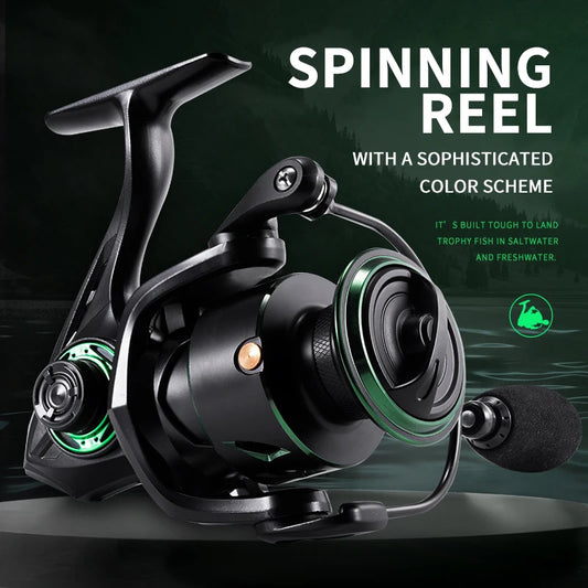 RF Spinning Reel Fishing Reel 5.2:1 Spin Green EVA Knob Fishing Wheel Saltwater Aluminum Spool