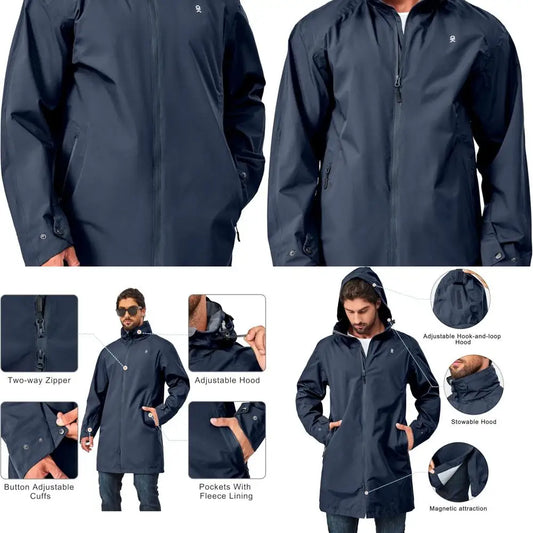 Little Donkey Andy Men's Waterproof Rain Jacket Outdoor Lightweight Rain Shell Mountain Windbreaker Long Coat for Hiking