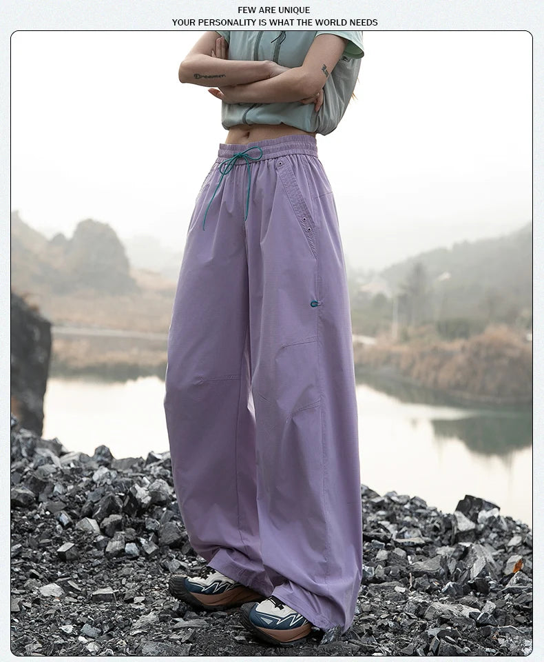 Women's Outdoor Drawstring Pants Spring Summer Trendy Mountaineering Waterproof  Casual Pants Women Paratrooper Jogging Pants