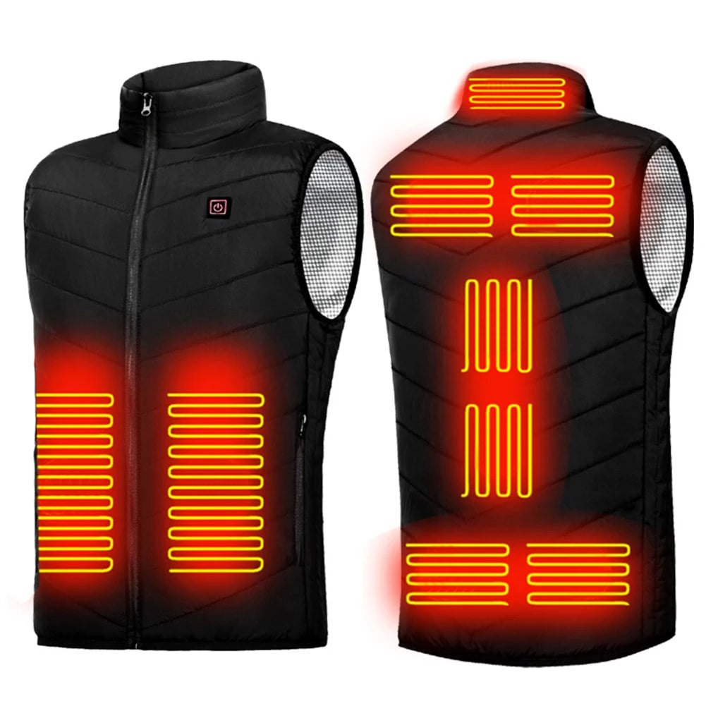 Unisex Electric Heated Vest 9 Heating Areas Heated Vest Coat Washable Lightweight with Zip USB Charging for Winter Sports Hiking