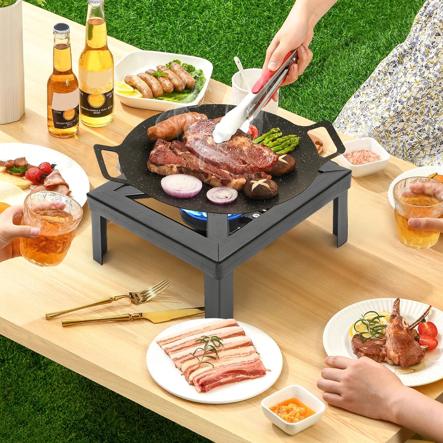 Portable Single Burner Gas Stove Outdoor Propane Cooker with Adjustable 0-20Psi Regulator Hose for Patio Camping, BBQ