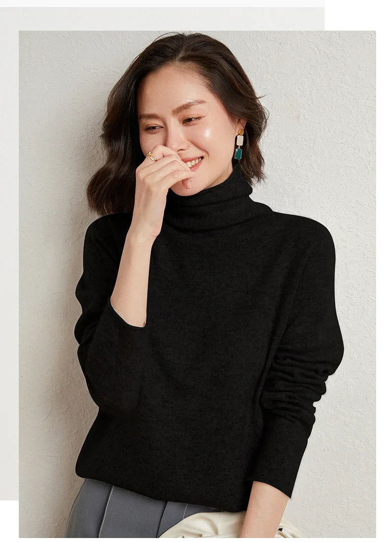100%Merino Pure Wool Sweater Women's AutumnWinter Long Sleeve High Neck Pullover Warm High Quality Solid Color Basic Knit Jumper