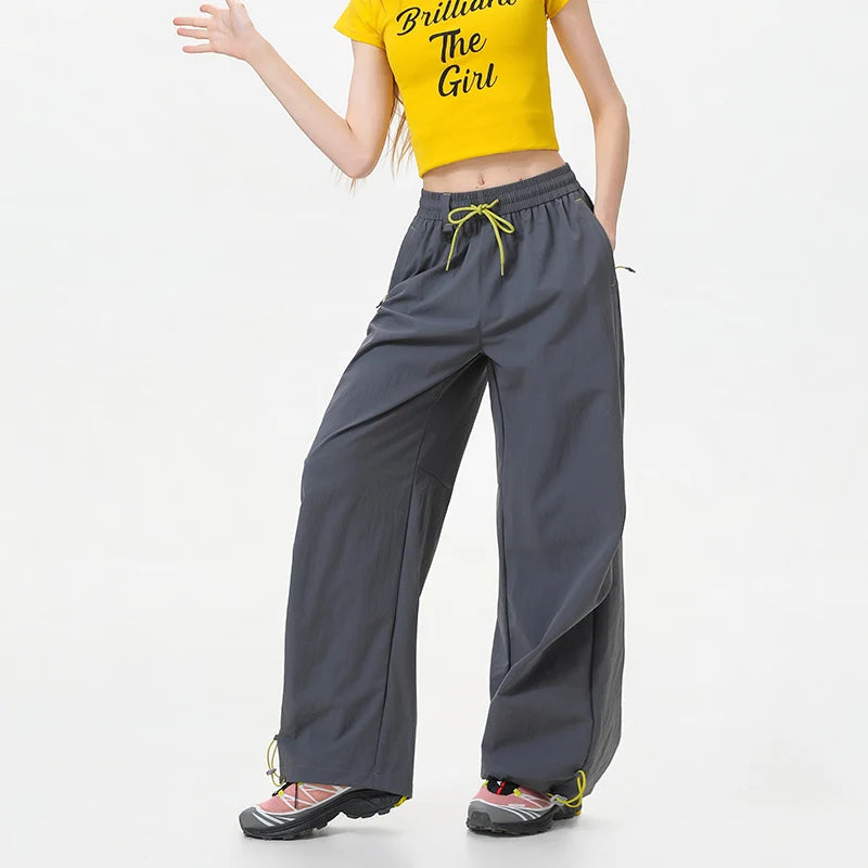 CHRLCK Women's Loose Cargo Pants Quick Drying Hiking Pants Waterproof Fishing Camping Cycling Trekking Trousers Summer