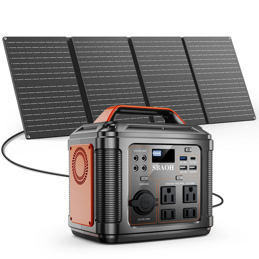 300W Portable Power Station, 296Wh 80000mAh Camping Solar Generator, Emergency Lithium Battery Outages,Black(with Solar Panel)