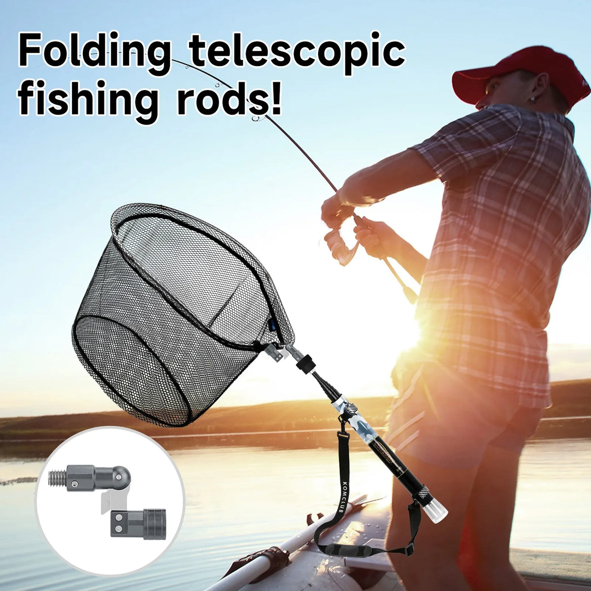 SANLIKE Folding Fishing Net Telescopic Handle with Adapter Fishing Net Set Rubber Coated Landing Net Catch Release Fishing Tools