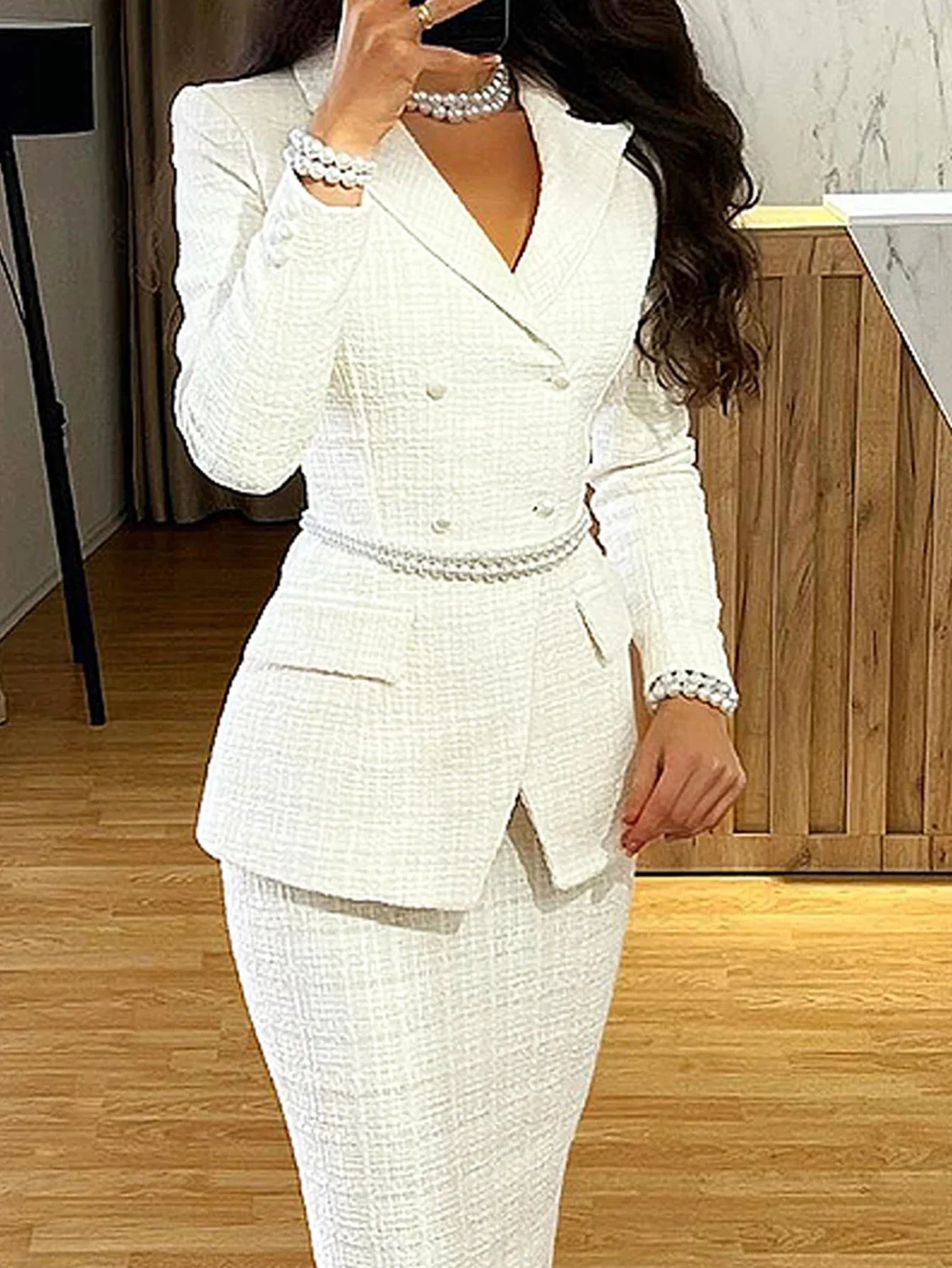 Fashionable and elegant urban regular fit lapel collar long sleeves solid color elegant jacket suit jacket and skirt set (belt n