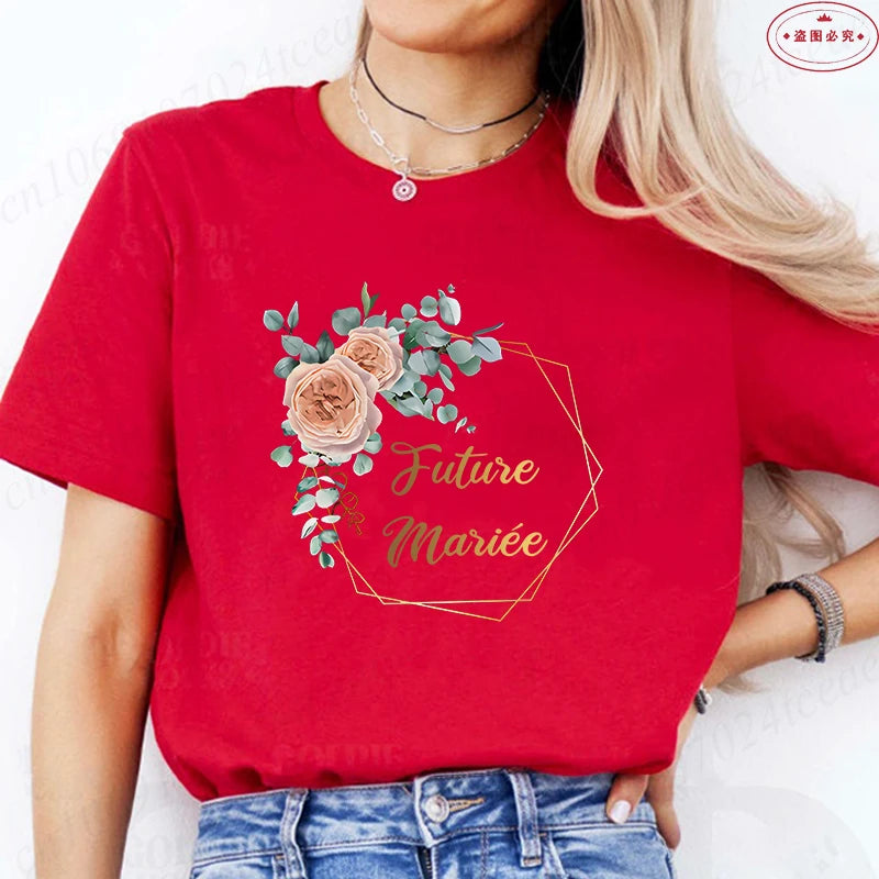 Team Bride Tshirt Bachelorette Bridal Wreath Wedding Party T-Shirts Evjf Future Bride Tees French Woman Single Farewell Tops