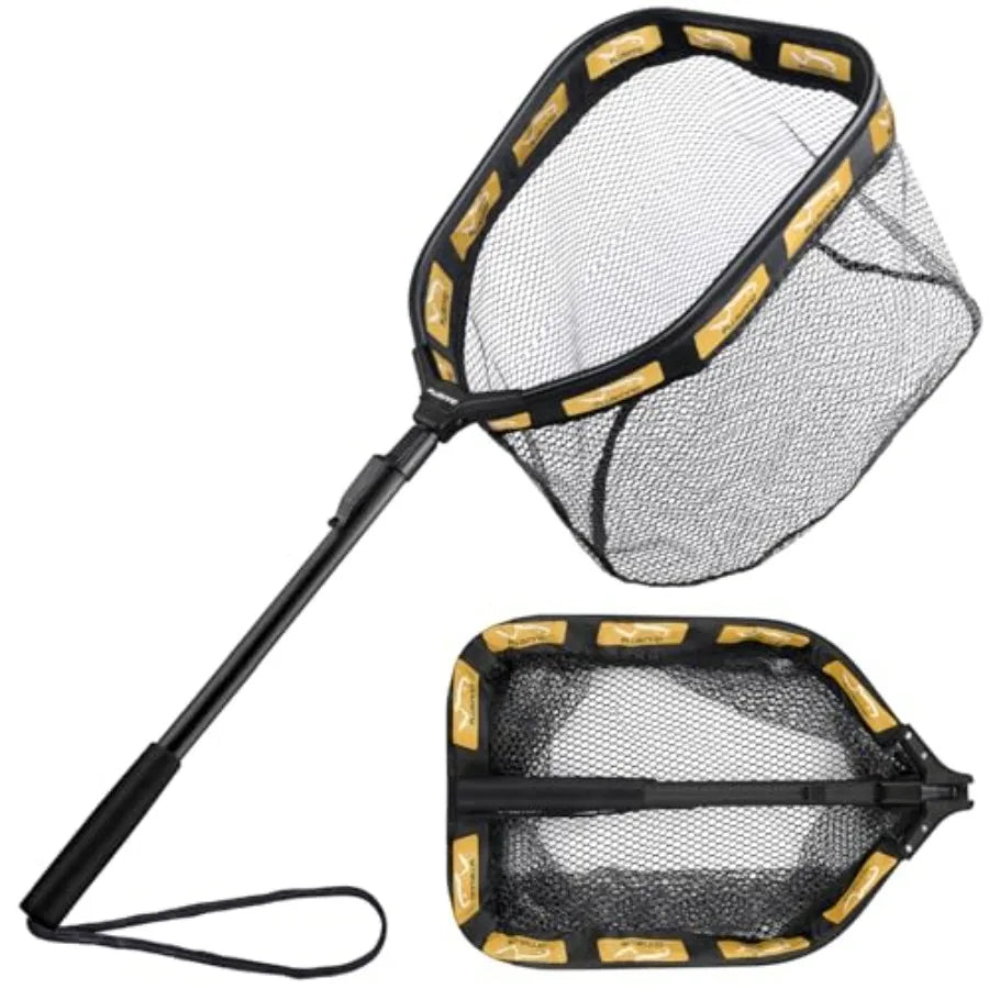 Floating Fishing Net for Steelhead, Salmon, Fly, Kayak, Catfish, Bass, Trout Fishing, Rubber Coated Foldable Landing Net with F