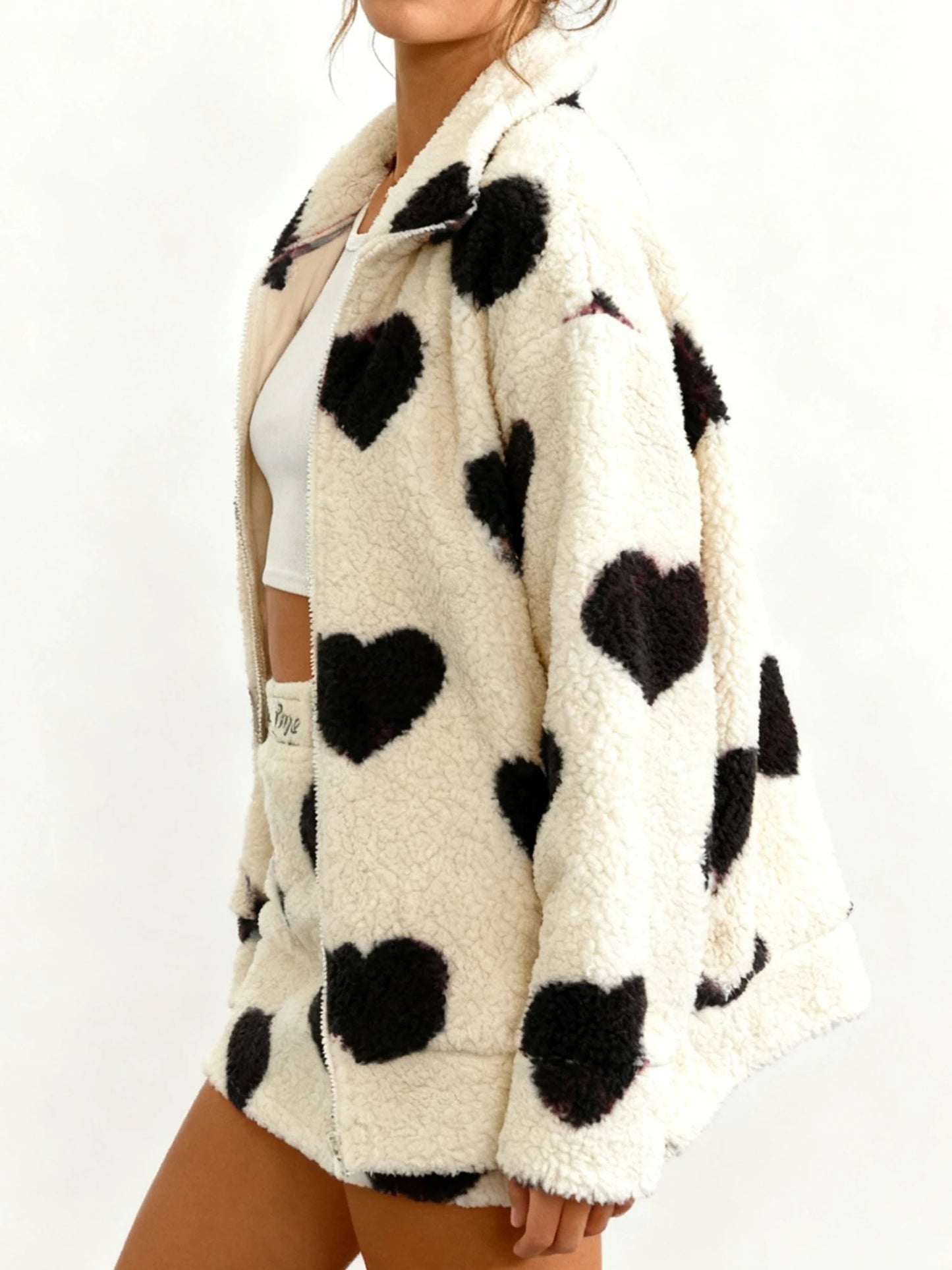 Women s Valentine s Day Heart Print Hooded Sweatshirt Casual Long Sleeve Pullover Loose Fit Fleece Jacket Coat