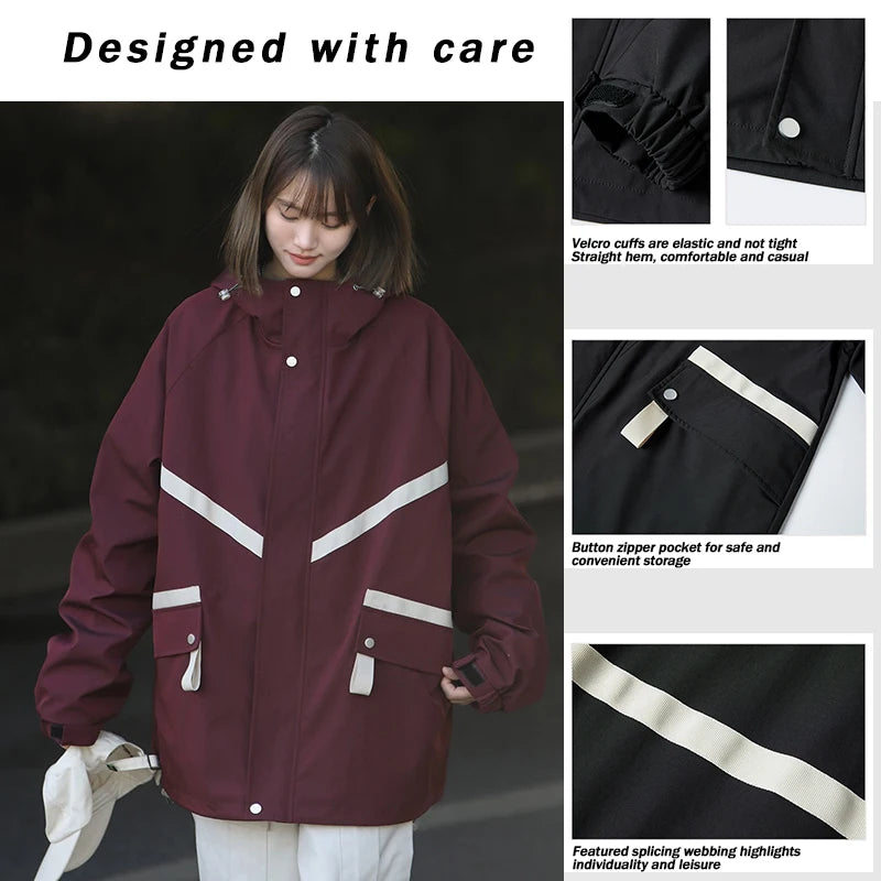 Women's Waterproof Hiking Jacket Windproof Running Coat Outdoor Camping Fishing Trekking Hunting Coat Fashion Hooded Windbreaker