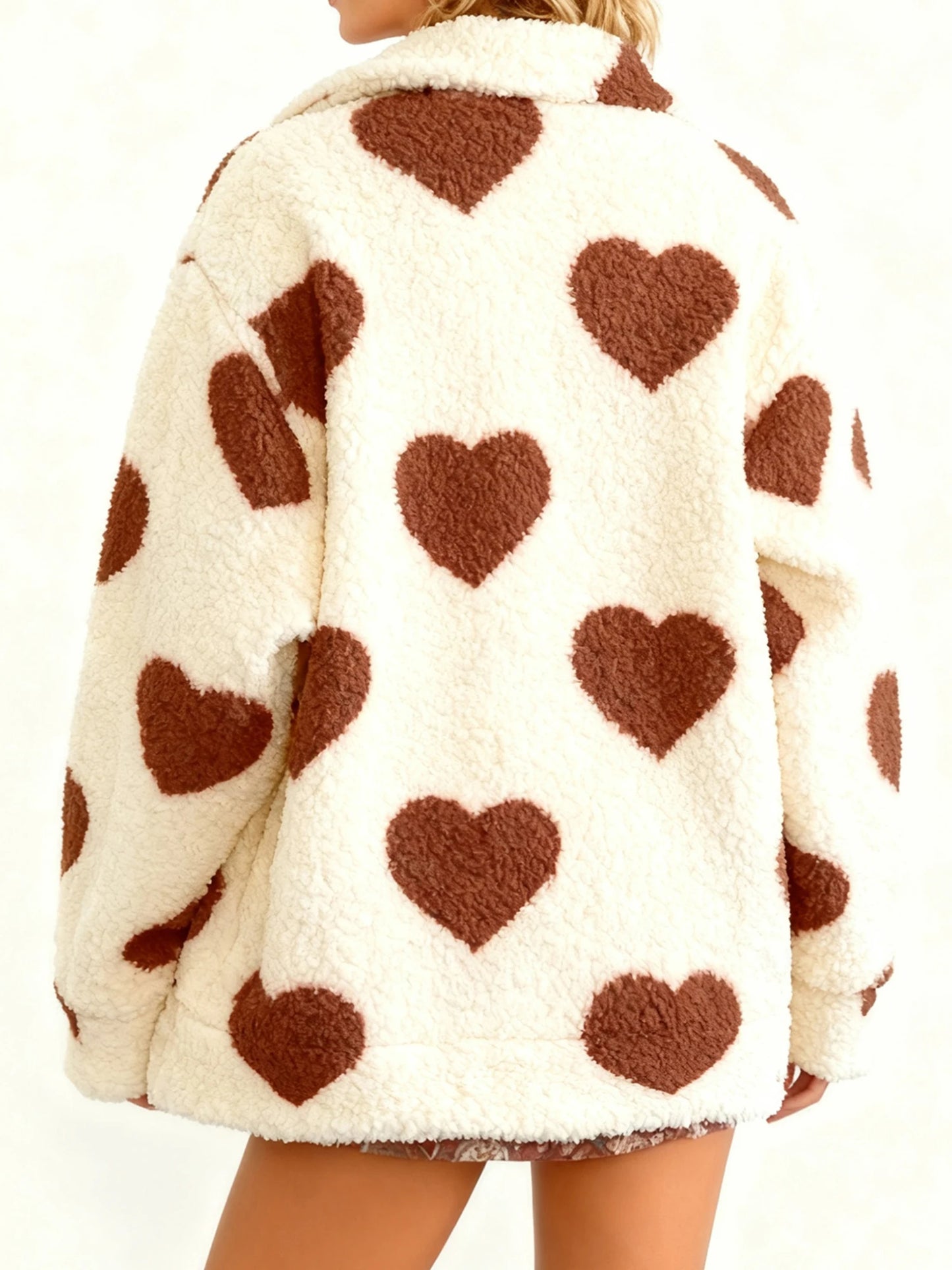 Women s Valentine s Day Heart Print Hooded Sweatshirt Casual Long Sleeve Pullover Loose Fit Fleece Jacket Coat