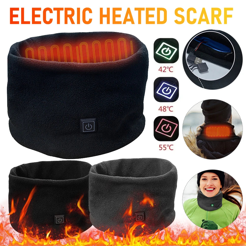 Winter Electric Heated Scarf Unisex Windproof Thermal Fleece Scarf Rechargeable Heating Neck Wrap For Cycling Skiing Camping New