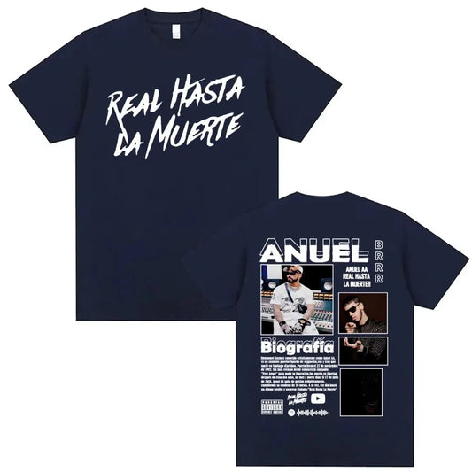 Rapper Anuel AA Real Hasta La Muerte Cover T Shirt men's Fashion Hip Hop Oversized TShirts Men Women Casual O-Neck Loose T-shirt