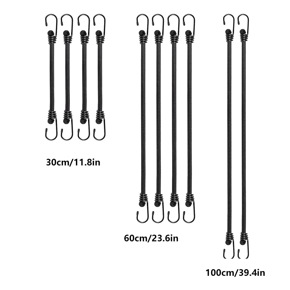 10Pcs Bungee Cords with Hooks Includes 30cm 60cm 100cm Outdoor Elastic Bungee Straps Bungee Rope for Bikes Camping Outdoors