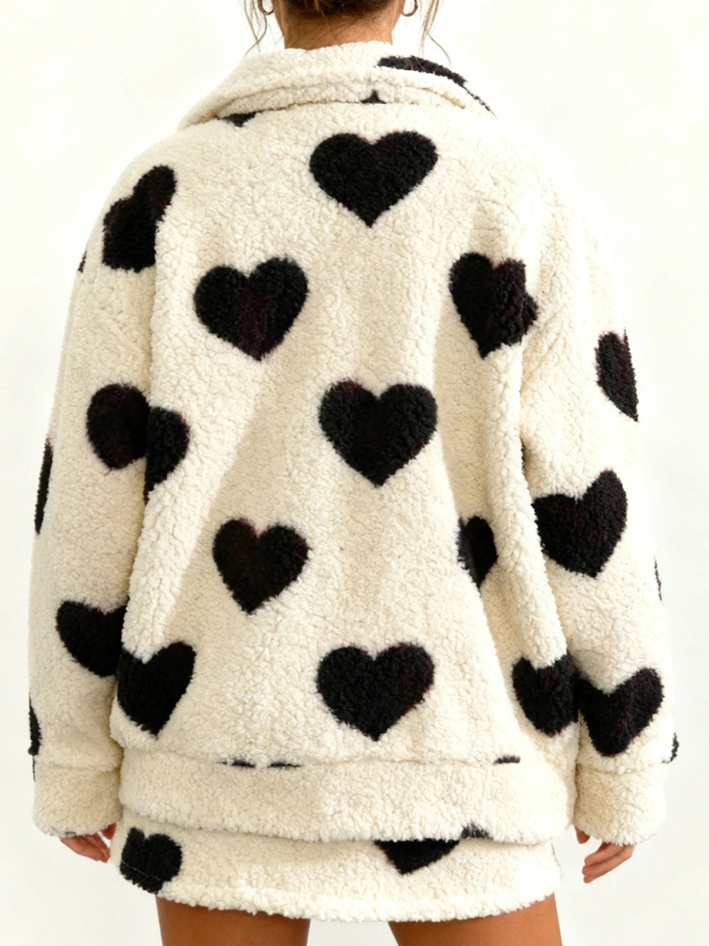 Women s Valentine s Day Heart Print Hooded Sweatshirt Casual Long Sleeve Pullover Loose Fit Fleece Jacket Coat