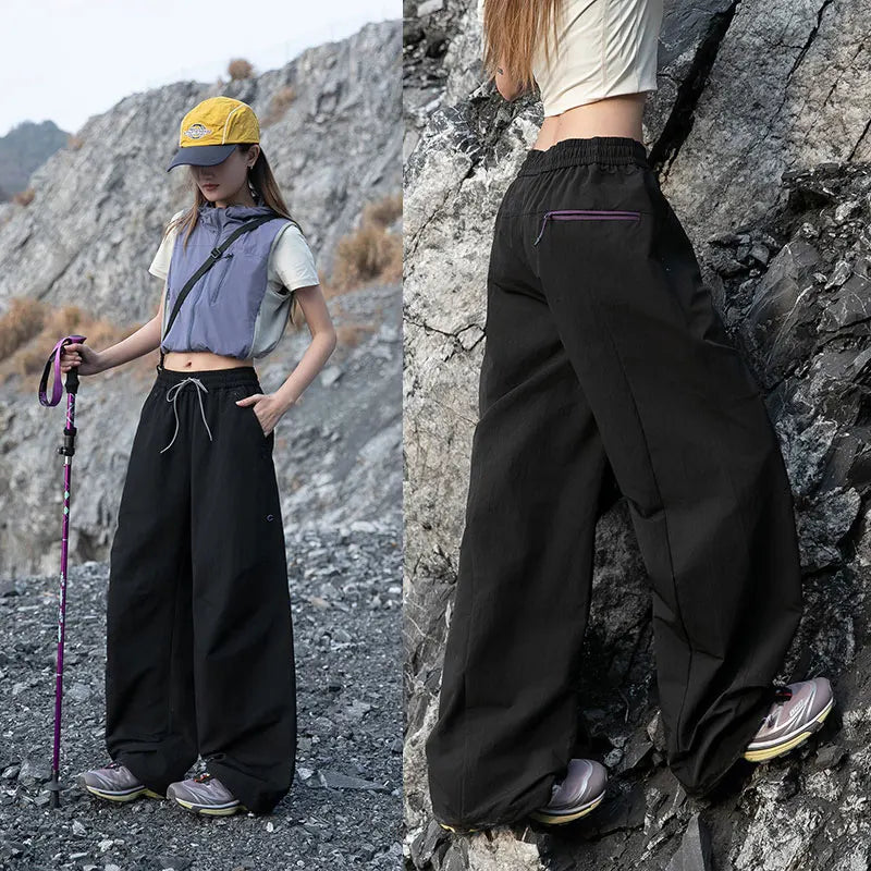 Women's Outdoor Drawstring Pants Spring Summer Trendy Mountaineering Waterproof  Casual Pants Women Paratrooper Jogging Pants