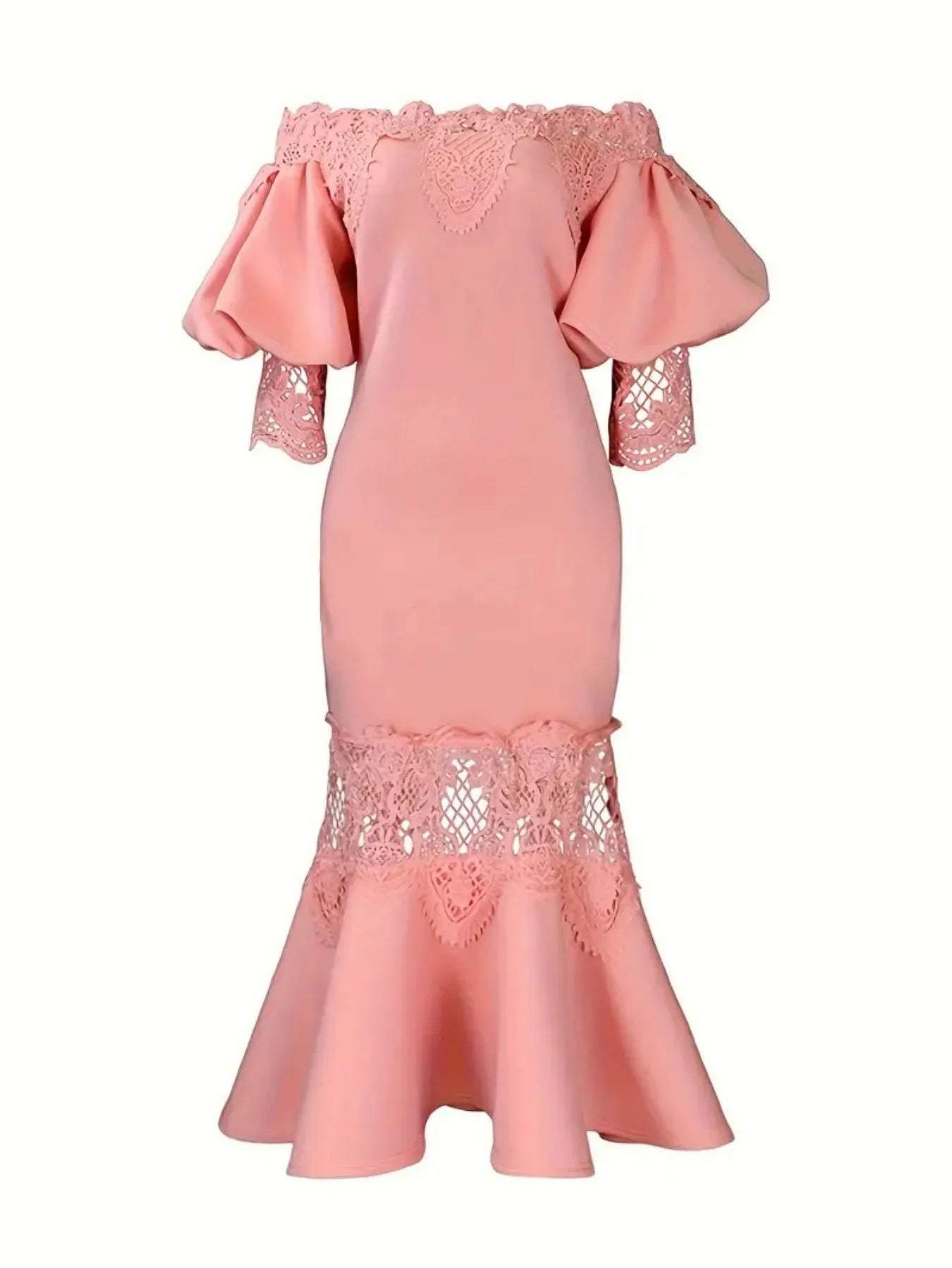 Women's fashion and elegant lace off-the-shoulder fishtail evening and party sexy dress dress