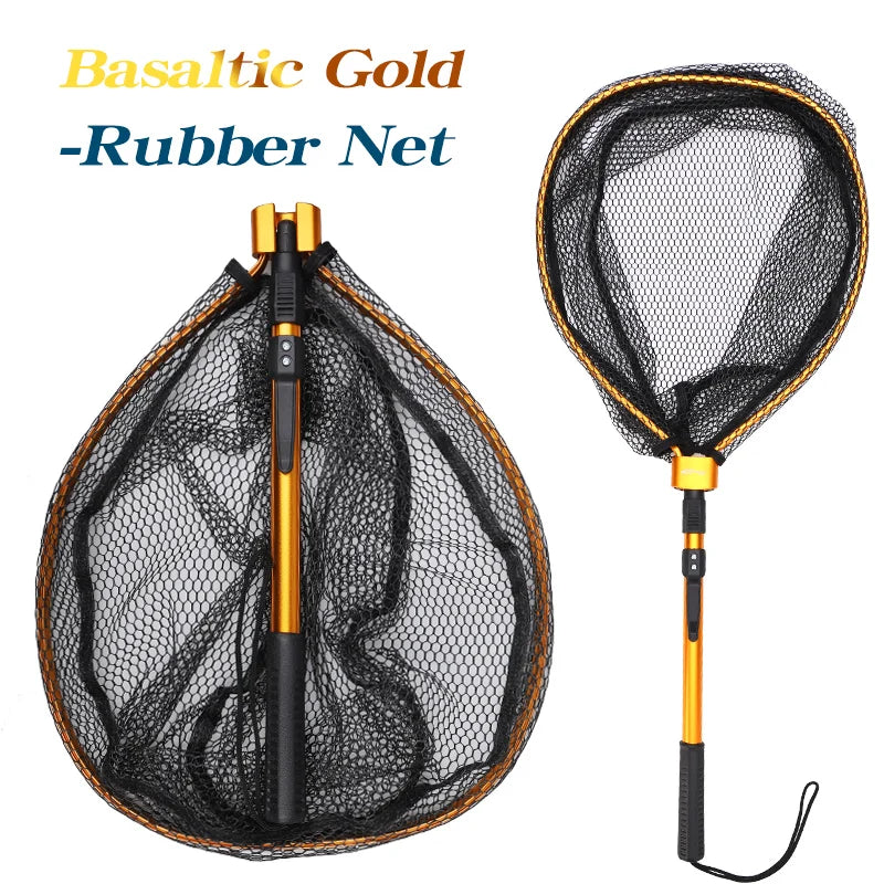 HISTAR Ultralight Portable Soft Rubber Mesh With Stainless Steel Handle Fly Fishing Tool Accessories Foldable Landing Net