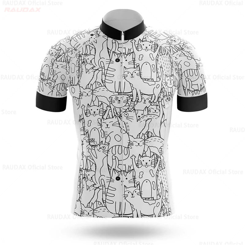 2023 Men's Cycling Clothes Funny Cartoon Cat Summer Short Sleeve Cycling Jersey Set Breathable Quick Dry Sportswear Bike Uniform