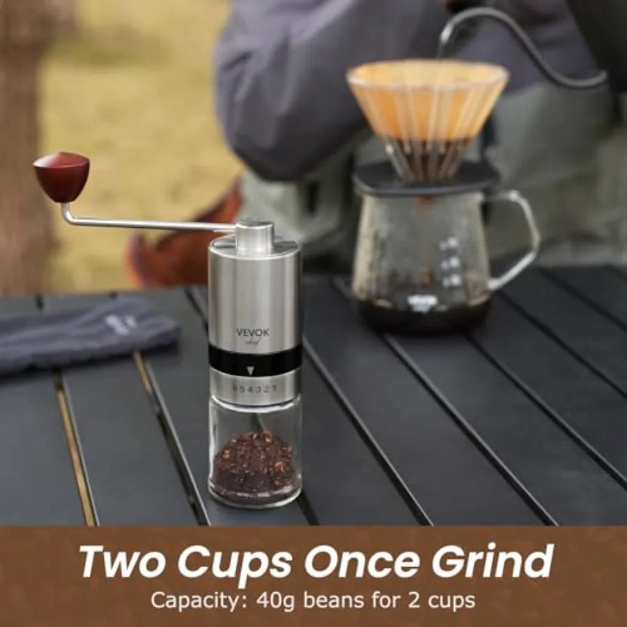 Manual Coffee Grinder Stainless Steel Burr Grinder with 6 External Adjustable Settings for Home and Camping Use Vintage Hand Cr