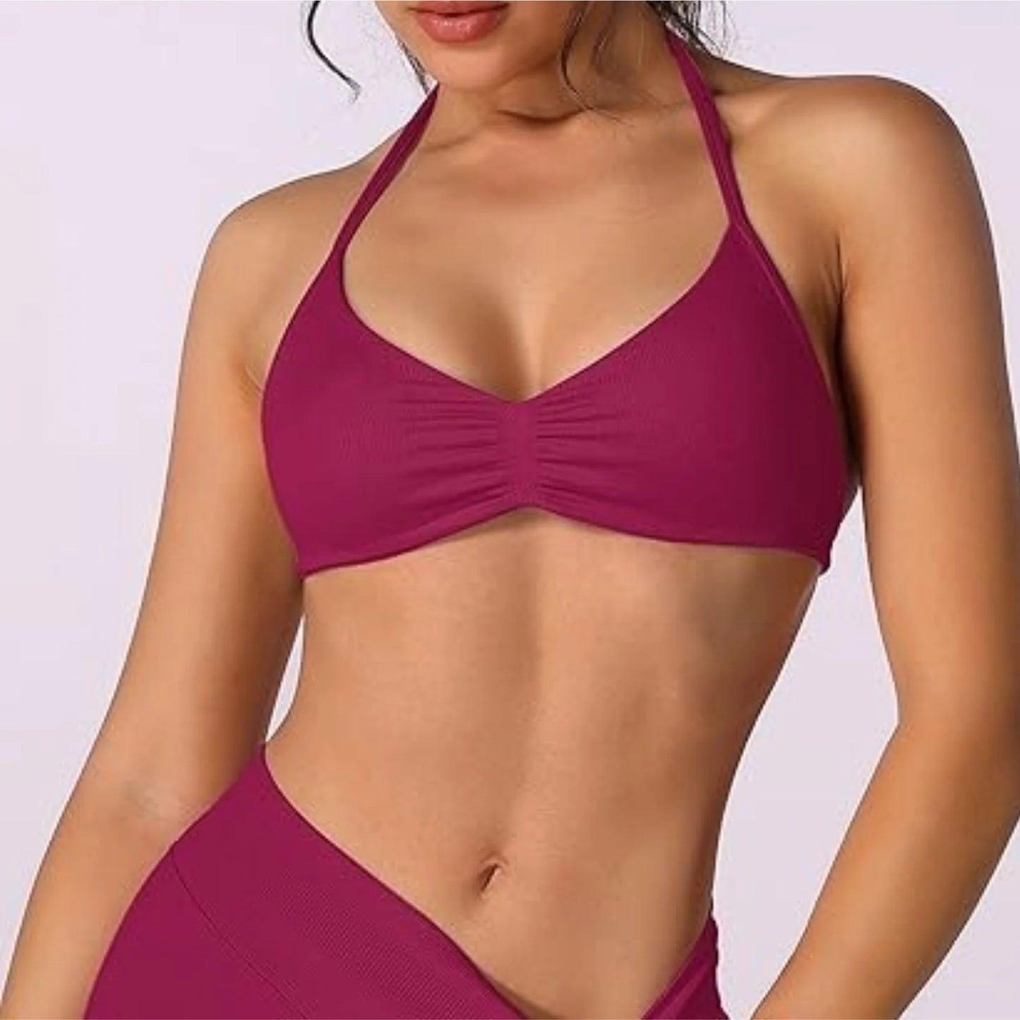 Strappy Bra Top Women High Support Thin Strap Halter Sport Seamless Bras Scrunch Workout Yoga Tank