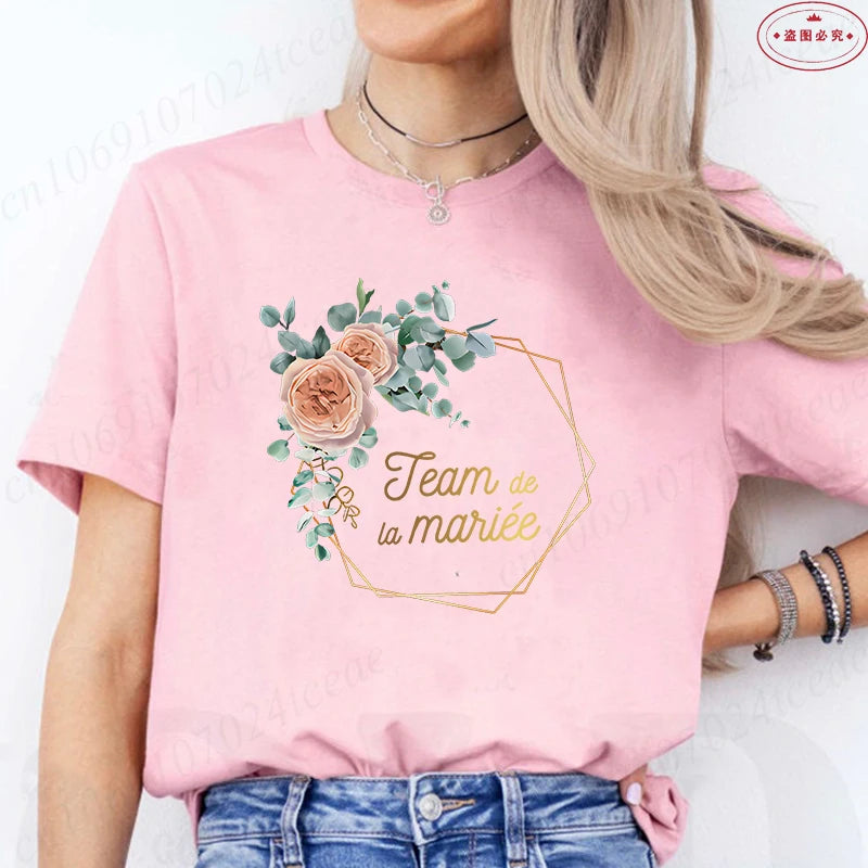 Team Bride Tshirt Bachelorette Bridal Wreath Wedding Party T-Shirts Evjf Future Bride Tees French Woman Single Farewell Tops